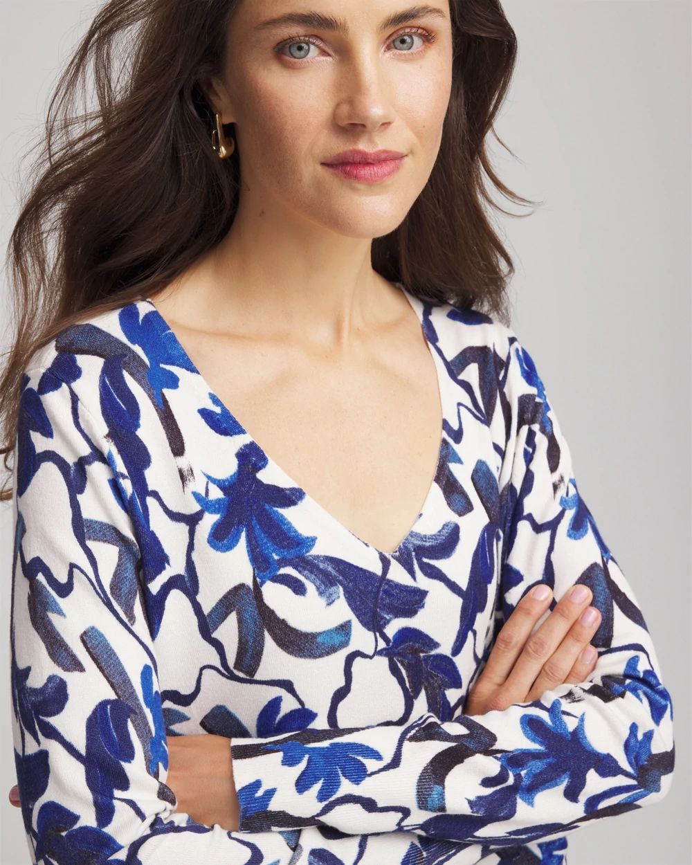 Ella V-Neck Blue-Petals Pullover Sweater | Chico's
